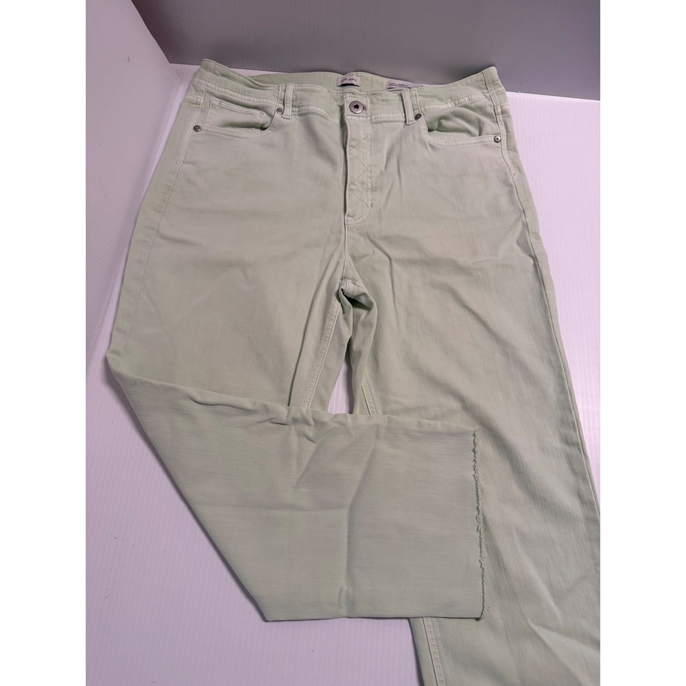 J. Jill Denim High-Rise Straight-Leg Crop Jeans Mint Green Raw Hem Size 14